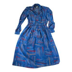 Vintage Willi Of California Blue Abstract Drop Waist Dress SZ 12 Career Retro